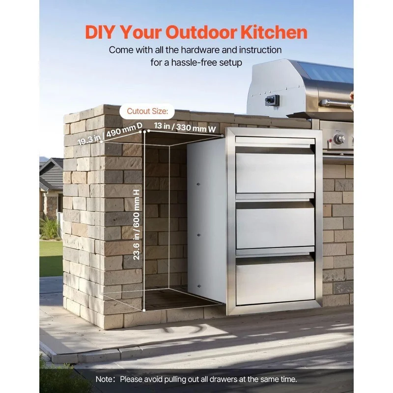 Edelstahl Küchenschublade 3-fach für Outdoor- & Innenküchen