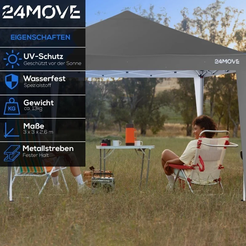 Pavillon 3×3m moderner Sonnenschutz für Garten & Terrasse