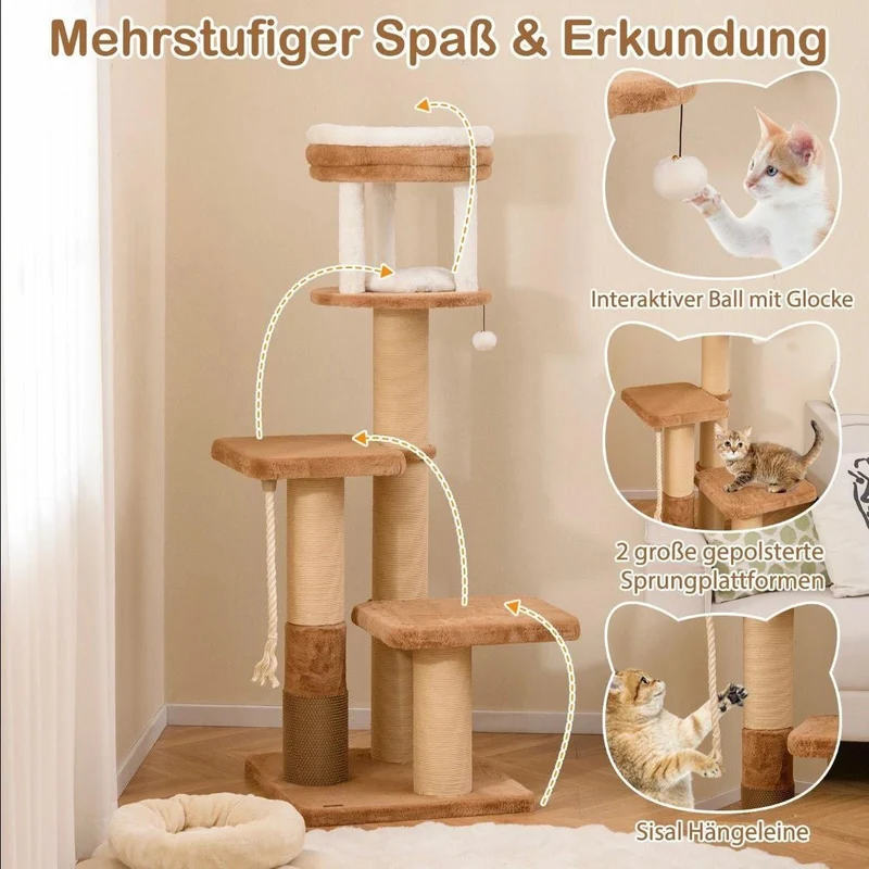 Kratzbaum Holz Katzenbaum Haustiere Katzenbett 164 cm