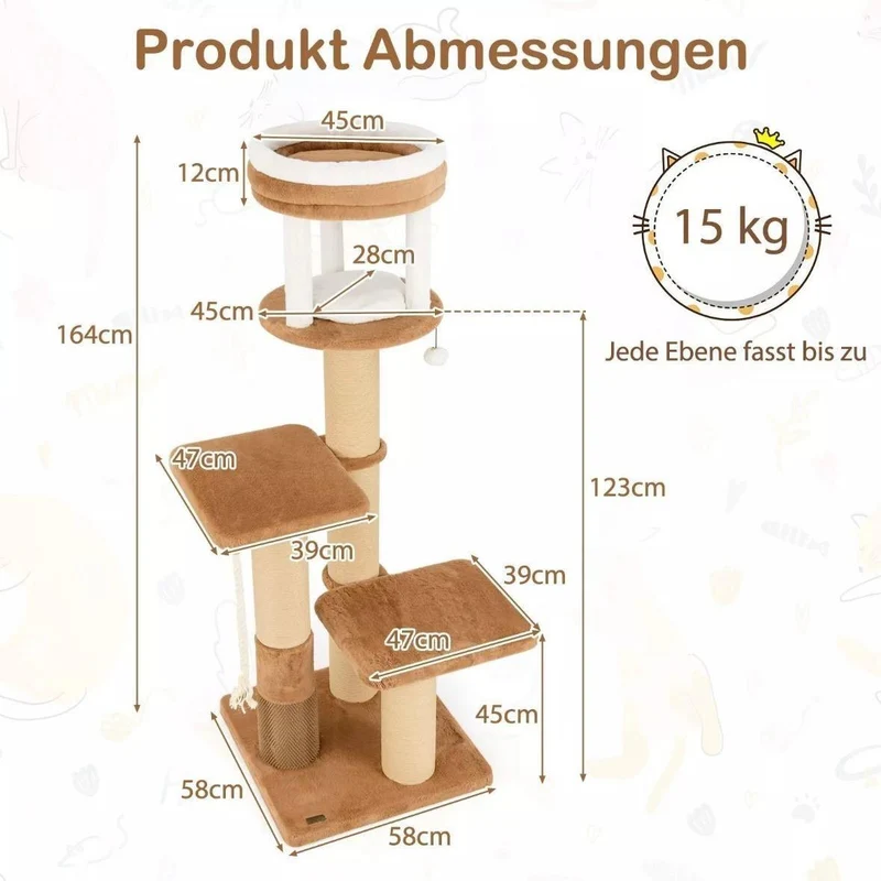 Kratzbaum Holz Katzenbaum Haustiere Katzenbett 164 cm