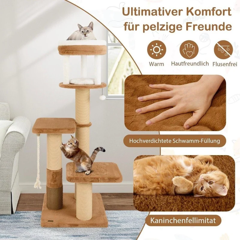 Kratzbaum Holz Katzenbaum Haustiere Katzenbett 164 cm