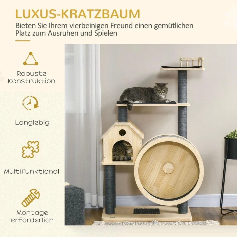 Kratzbaum Laufrad Katzenbaum Holz Katzenhöhle