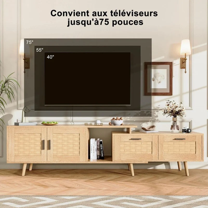 TV-Schrank mit Bambusgeflecht Längenverstellbar 169cm