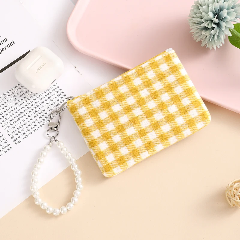 Gingham-Druck Münztasche