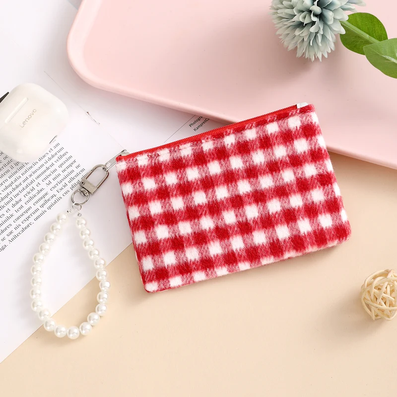 Gingham-Druck Münztasche