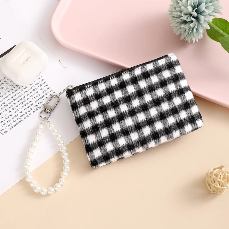 Gingham-Druck Münztasche
