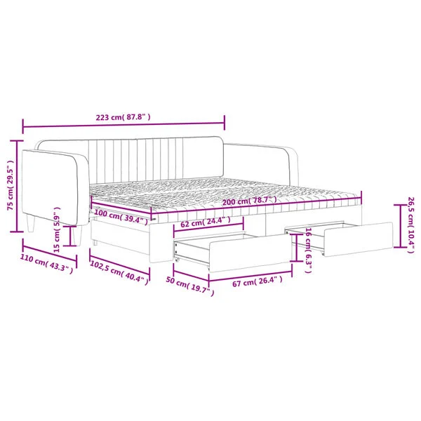 Tagesbett 100×200cm Matratze Bettkasten Schubladen Bett