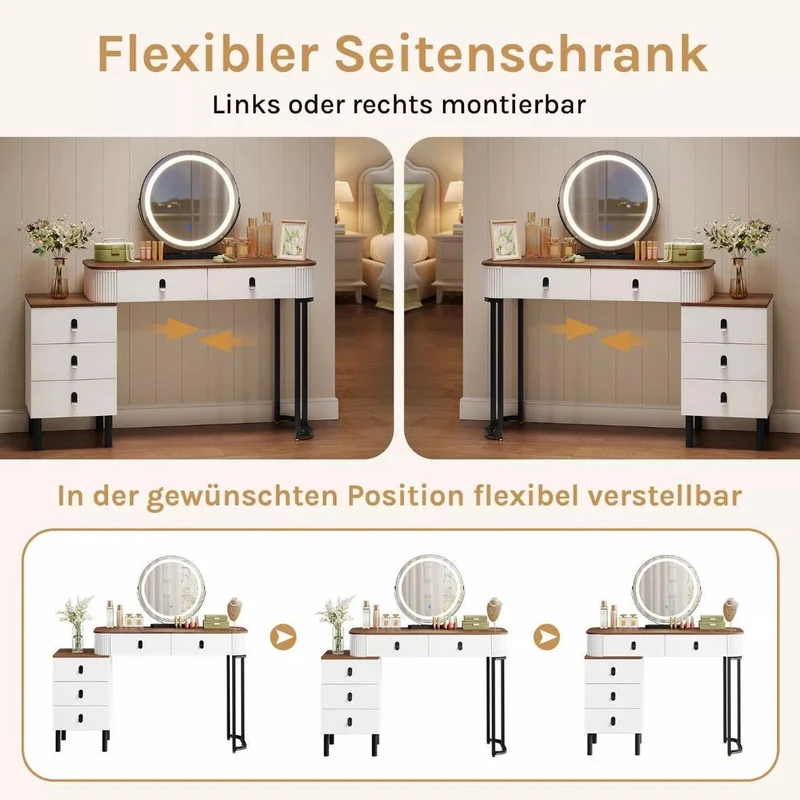 Schminktisch mit LED-Spiegel & 5 Schubladen