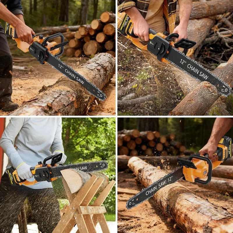 Akku-Kettensäge 12 Zoll 1000W Brushless mit 2 Akkus