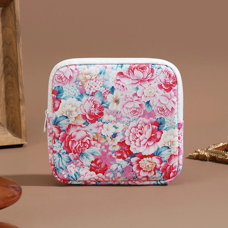 Blumenmuster Reißverschluss-Make-up-Tasche