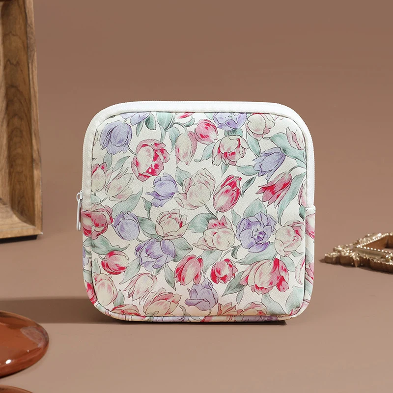 Blumenmuster Reißverschluss-Make-up-Tasche