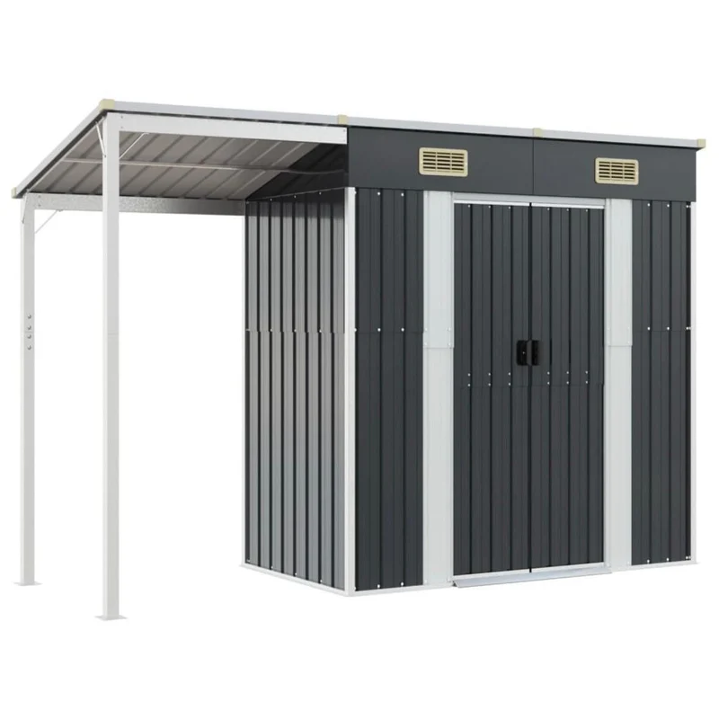 Metall-Gartenhaus mit Schleppdach mit zusätzlichem Stauraum