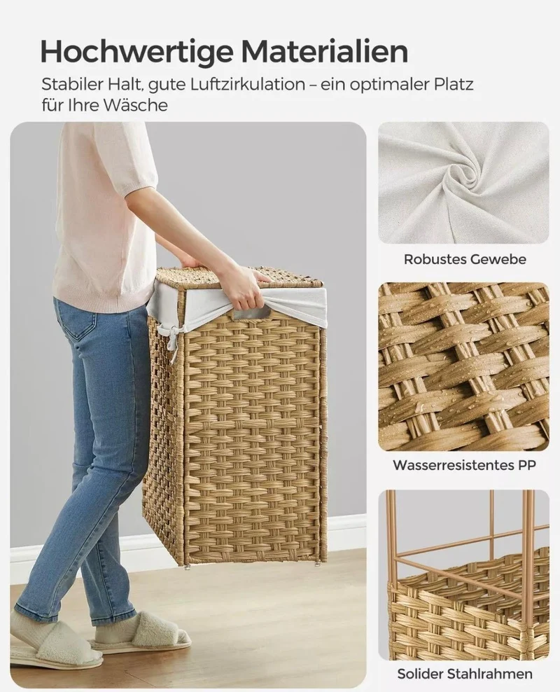 Wäschekorb mit Deckel Geflochtenes Design mit Stoffeinsatz