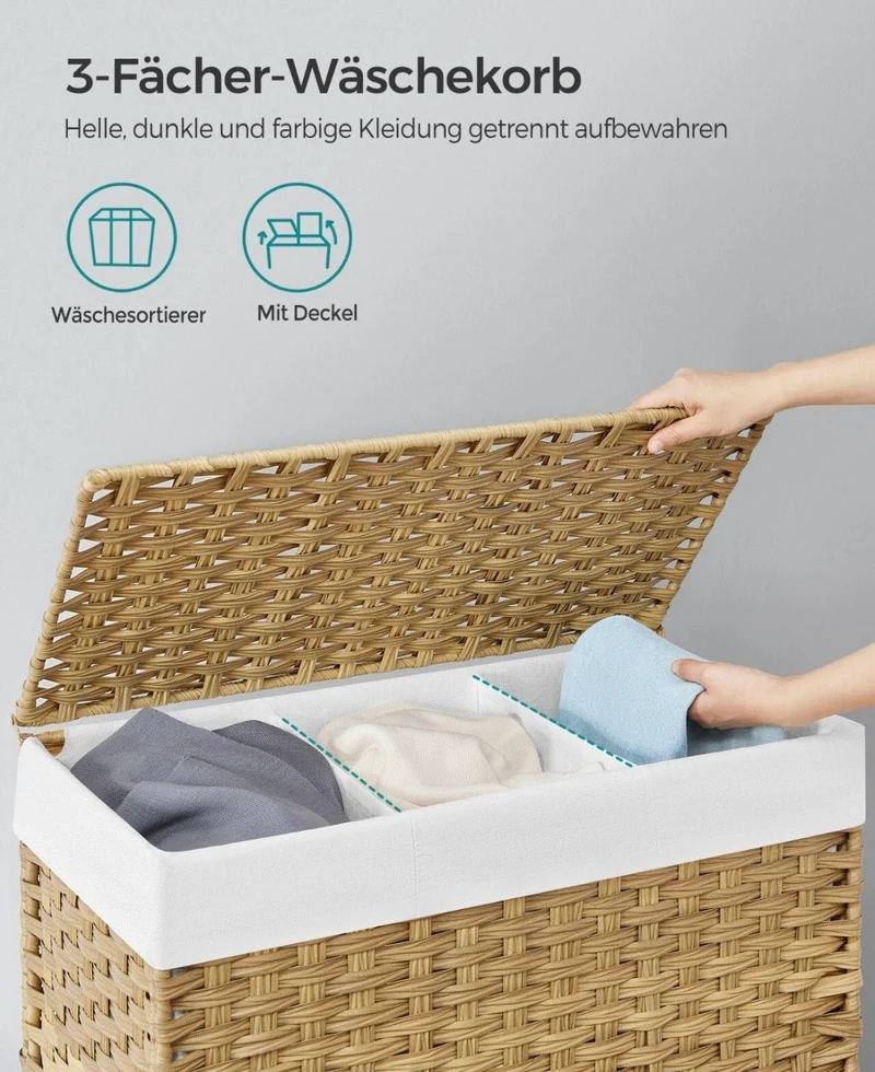 Wäschekorb mit Deckel Geflochtenes Design mit Stoffeinsatz