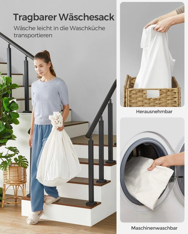 Wäschekorb mit Deckel Geflochtenes Design mit Stoffeinsatz
