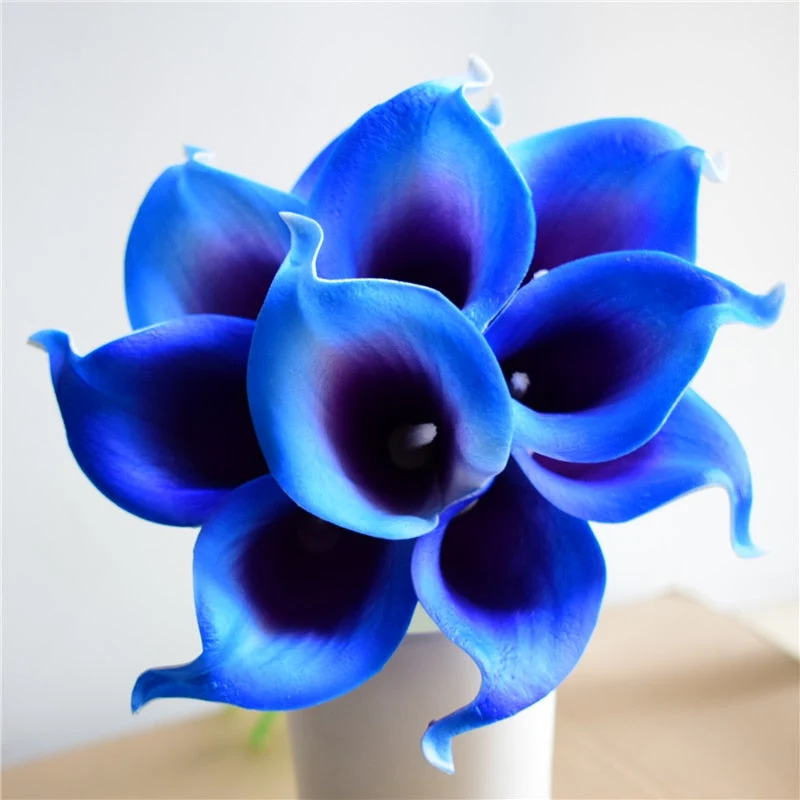 Skanto | 10 Marineblaue Calla Lilien PU Real Touch Blumen Hochzeitsdekoration Sträuße Tischdeko Kunstblumen Heimdeko