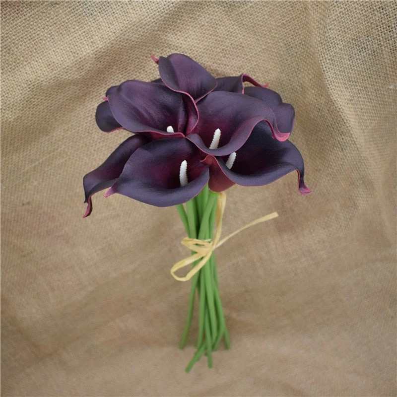 Skanto | 10 Marineblaue Calla Lilien PU Real Touch Blumen Hochzeitsdekoration Sträuße Tischdeko Kunstblumen Heimdeko