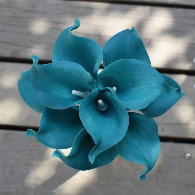 Skanto | 10 Marineblaue Calla Lilien PU Real Touch Blumen Hochzeitsdekoration Sträuße Tischdeko Kunstblumen Heimdeko
