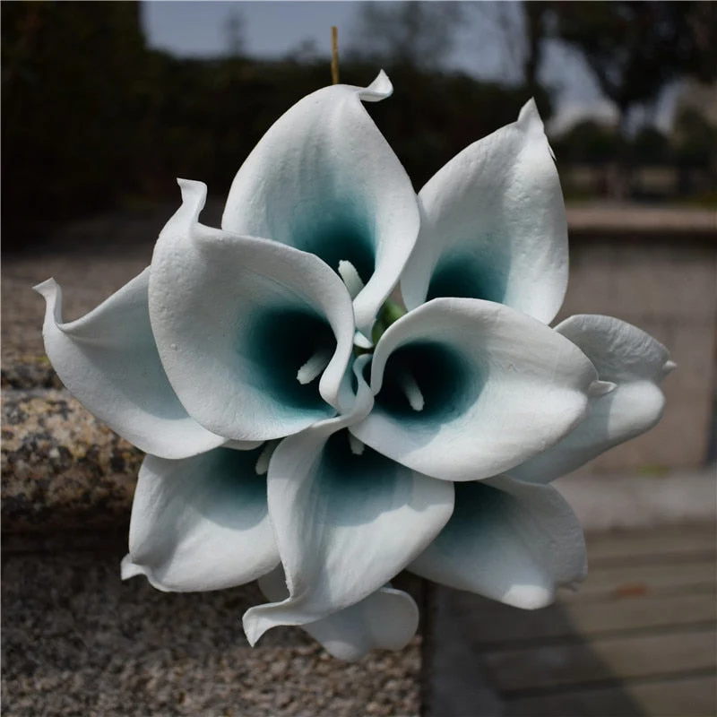 Skanto | 10 Marineblaue Calla Lilien PU Real Touch Blumen Hochzeitsdekoration Sträuße Tischdeko Kunstblumen Heimdeko