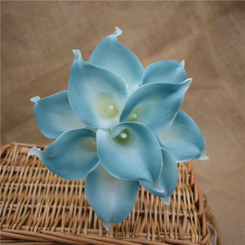 Skanto | 10 Marineblaue Calla Lilien PU Real Touch Blumen Hochzeitsdekoration Sträuße Tischdeko Kunstblumen Heimdeko