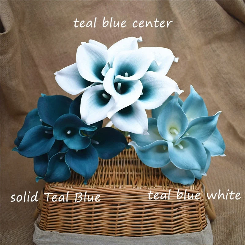 Skanto | 10 Marineblaue Calla Lilien PU Real Touch Blumen Hochzeitsdekoration Sträuße Tischdeko Kunstblumen Heimdeko