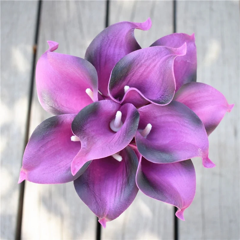 Skanto | 10 Marineblaue Calla Lilien PU Real Touch Blumen Hochzeitsdekoration Sträuße Tischdeko Kunstblumen Heimdeko
