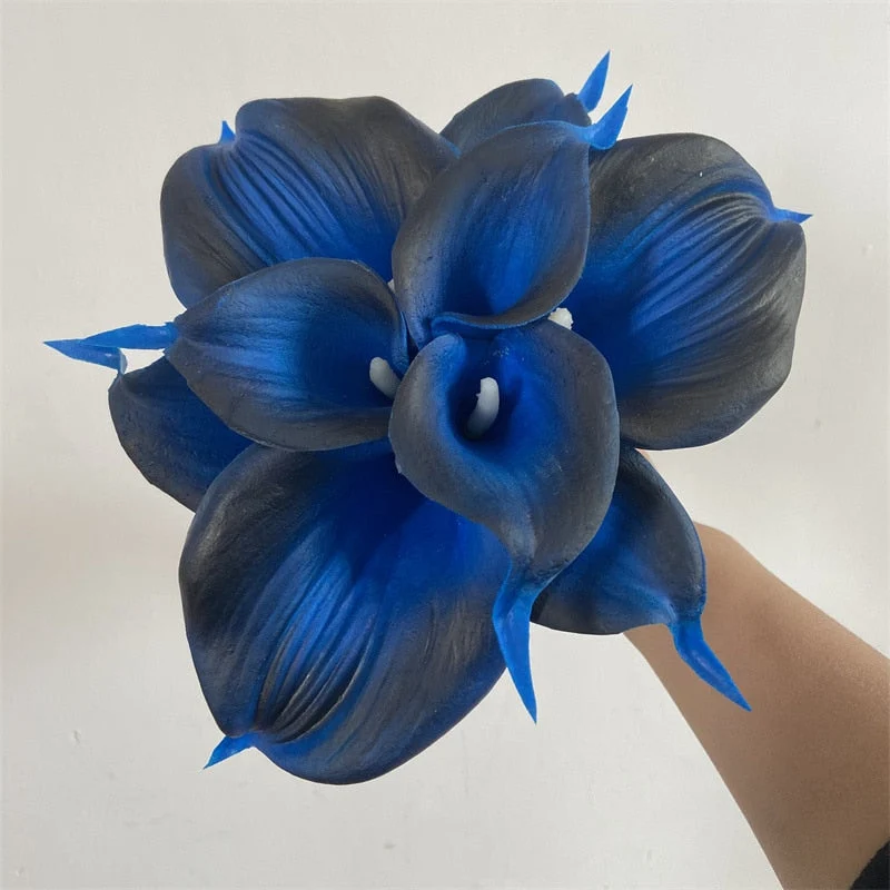 Skanto | 10 Marineblaue Calla Lilien PU Real Touch Blumen Hochzeitsdekoration Sträuße Tischdeko Kunstblumen Heimdeko