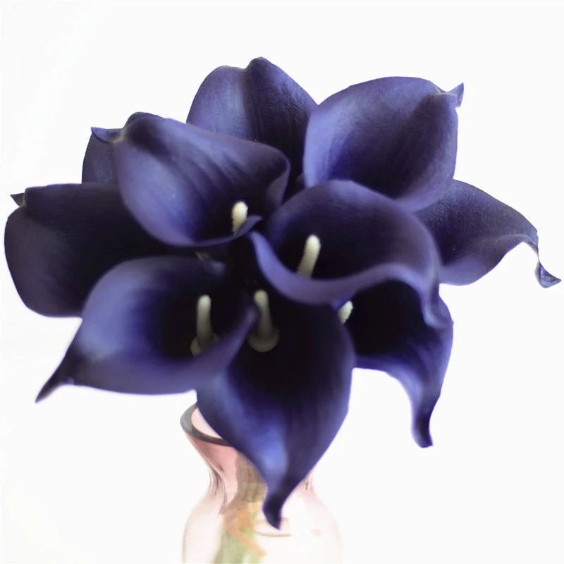 Skanto | 10 Marineblaue Calla Lilien PU Real Touch Blumen Hochzeitsdekoration Sträuße Tischdeko Kunstblumen Heimdeko