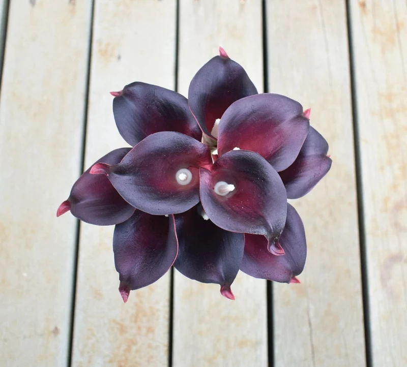 Skanto | 10 Marineblaue Calla Lilien PU Real Touch Blumen Hochzeitsdekoration Sträuße Tischdeko Kunstblumen Heimdeko
