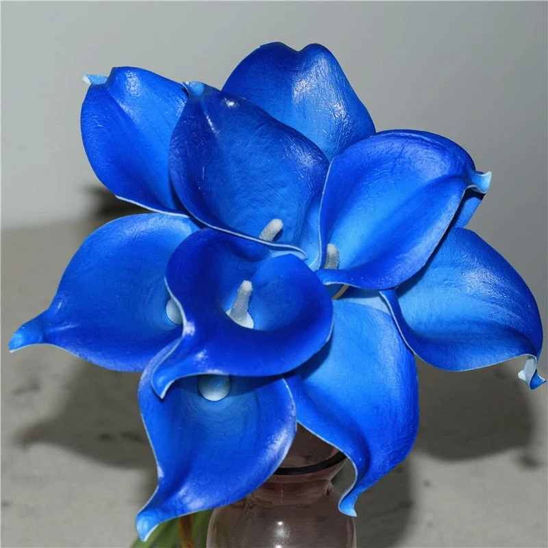Skanto | 10 Marineblaue Calla Lilien PU Real Touch Blumen Hochzeitsdekoration Sträuße Tischdeko Kunstblumen Heimdeko