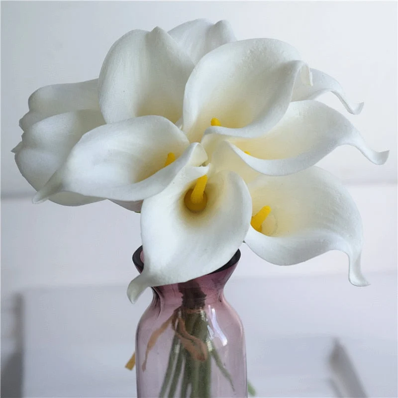 Skanto | 10 Marineblaue Calla Lilien PU Real Touch Blumen Hochzeitsdekoration Sträuße Tischdeko Kunstblumen Heimdeko