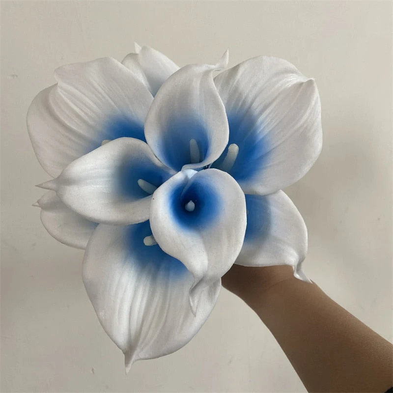Skanto | 10 Marineblaue Calla Lilien PU Real Touch Blumen Hochzeitsdekoration Sträuße Tischdeko Kunstblumen Heimdeko