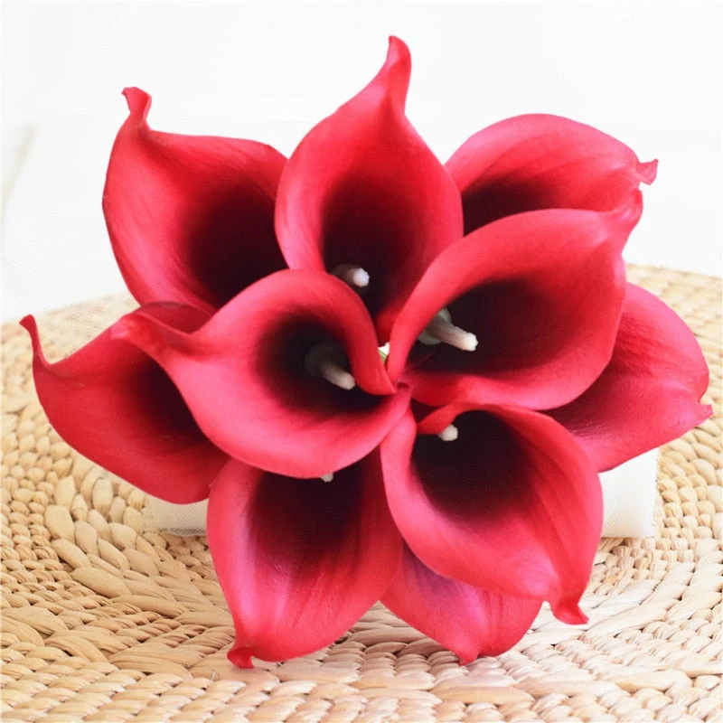 Skanto | 10 Marineblaue Calla Lilien PU Real Touch Blumen Hochzeitsdekoration Sträuße Tischdeko Kunstblumen Heimdeko