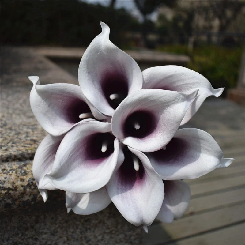 Skanto | 10 Marineblaue Calla Lilien PU Real Touch Blumen Hochzeitsdekoration Sträuße Tischdeko Kunstblumen Heimdeko