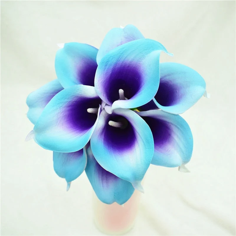 Skanto | 10 Marineblaue Calla Lilien PU Real Touch Blumen Hochzeitsdekoration Sträuße Tischdeko Kunstblumen Heimdeko