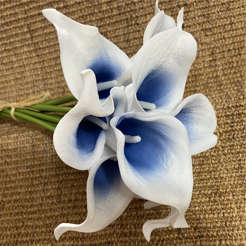 Skanto | 10 Marineblaue Calla Lilien PU Real Touch Blumen Hochzeitsdekoration Sträuße Tischdeko Kunstblumen Heimdeko