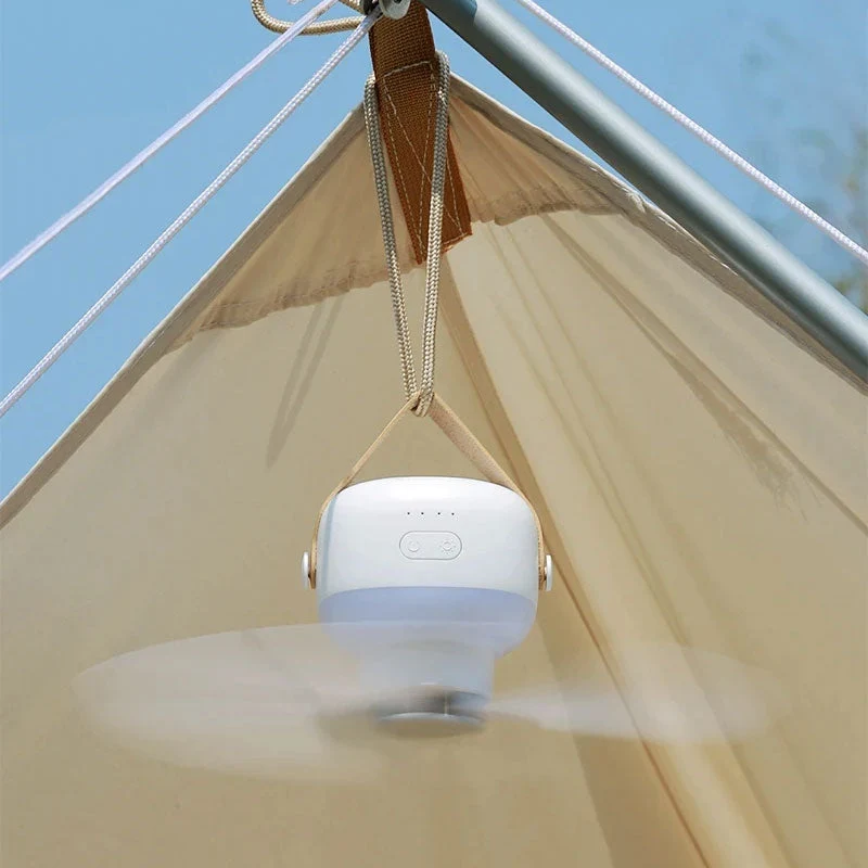 Skanto | Mini Tragbarer Deckenventilator mit LED-Licht und Fernbedienung – 4 Geschwindigkeiten, USB wiederaufladbar