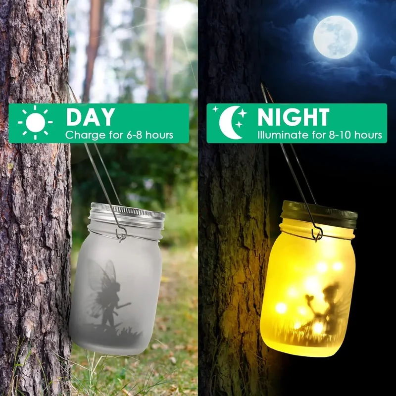 Skanto | Glas-Feenlampe - Solar-Einmachglas-Laterne, IP65 Wasserdichte Outdoor-Hängelaterne
