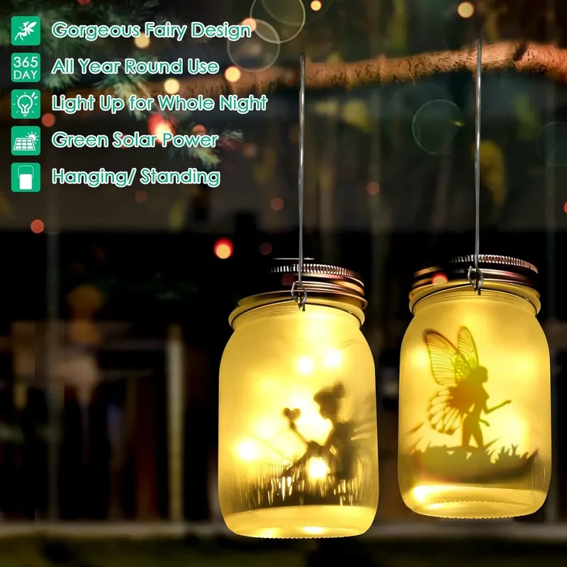 Skanto | Glas-Feenlampe - Solar-Einmachglas-Laterne, IP65 Wasserdichte Outdoor-Hängelaterne