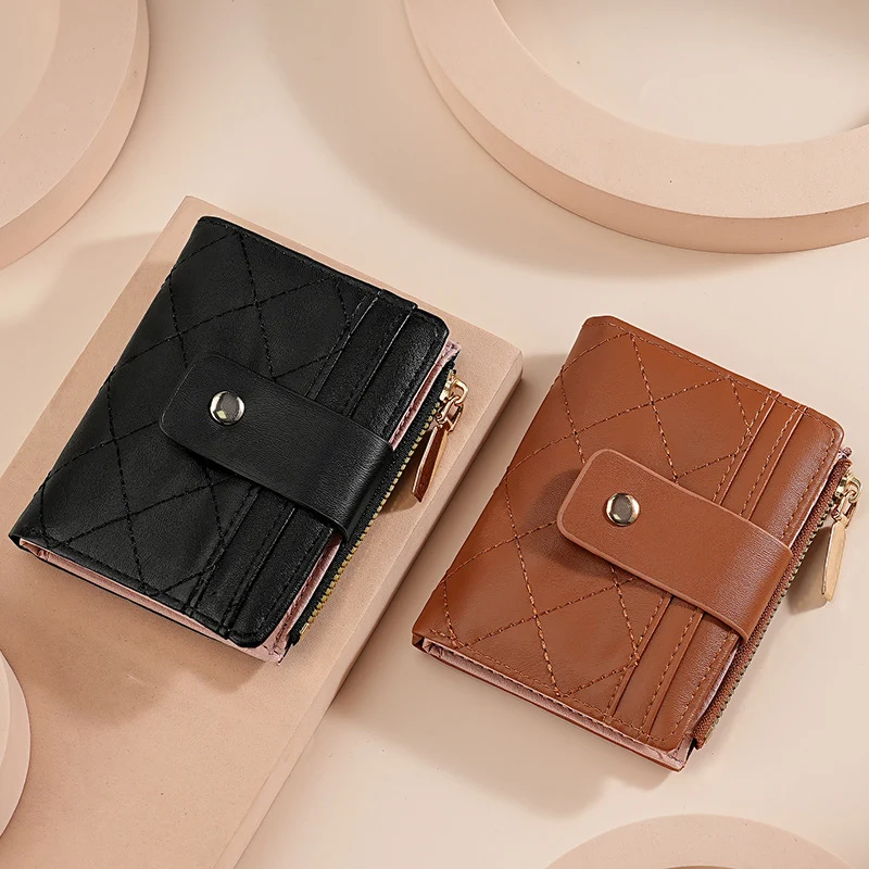 Gep quiltete Leder Reißverschluss Brieftasche