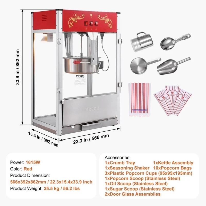 Popcornmaschine im Kino-Design 1615 W Profi Popcorn Maker