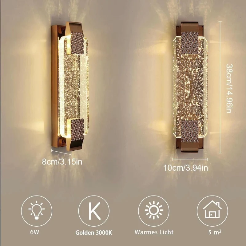 Kristall LED Wandleuchte Gold Modern 8–12W