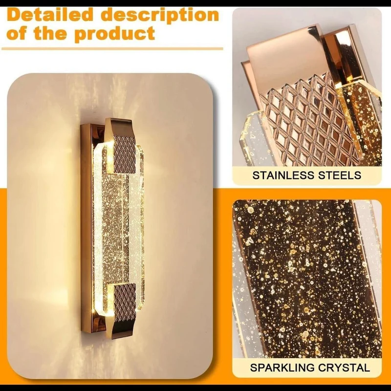 Kristall LED Wandleuchte Gold Modern 8–12W