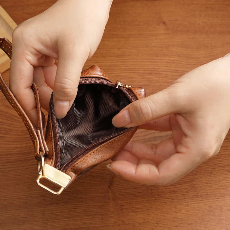 Premium Leder Reißverschluss-Münzbeutel