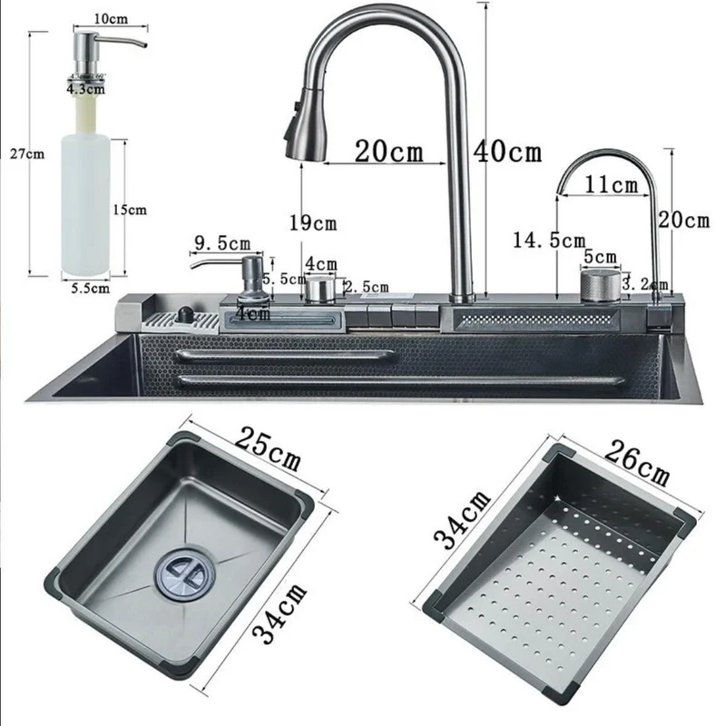 Edelstahl Einbauspüle mit Wasserfall Armatur 75×45 cm