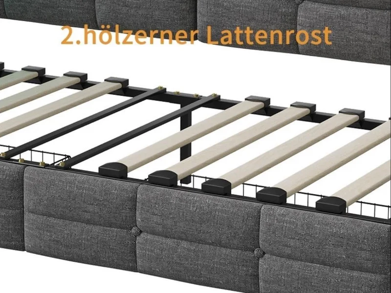 Polsterbett Grau mit LED USB & Schubladen 90x200cm
