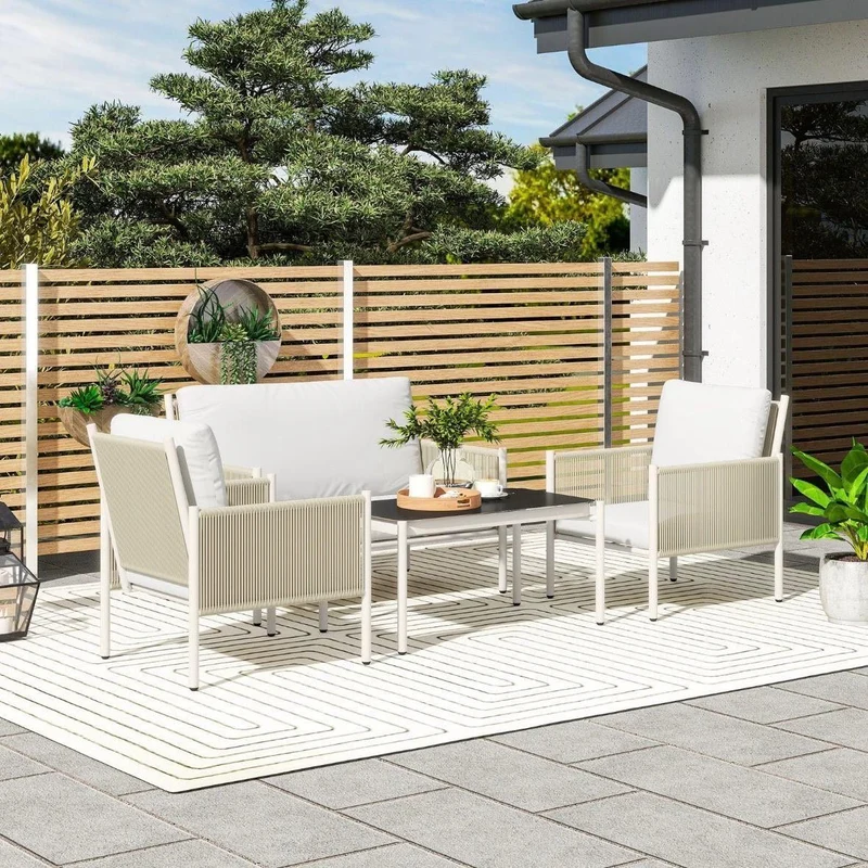 Polyrattan Gartenmöbel Set 4-teilig Sofa, Sessel & Couchtisch