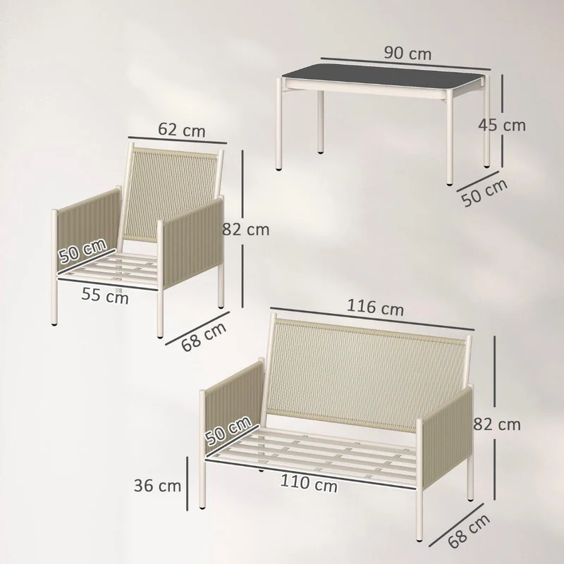 Polyrattan Gartenmöbel Set 4-teilig Sofa, Sessel & Couchtisch