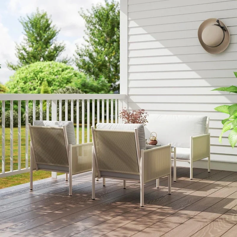 Polyrattan Gartenmöbel Set 4-teilig Sofa, Sessel & Couchtisch