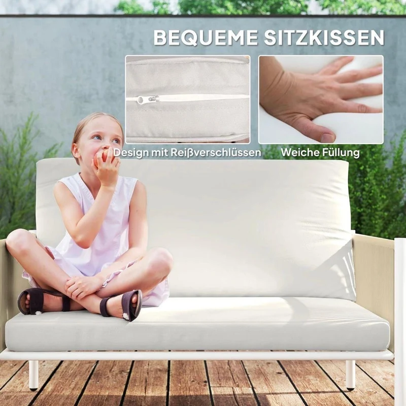 Polyrattan Gartenmöbel Set 4-teilig Sofa, Sessel & Couchtisch